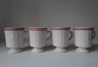 Syracuse China Restaurant Ware Pedestal Coffee Mugs Cups Set Of 4 Red Bands