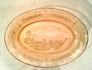 Vintage Pink Depression Glass Oval Platter Etched W/roses 12.  5 " X 9 "