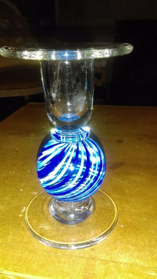 Thames Glass 5 " Candle Stick.  Art Glass,  Signed,  Hand Crafted
