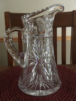 Vintage Heavy Cut Crystal Water Pitcher