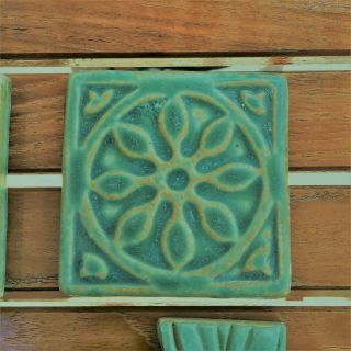 Arts & Crafts Style Historic Pewabic Pottery Flower Tiles 3 - 3/4 
