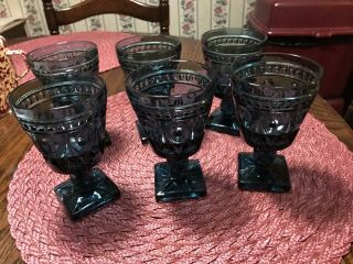 Set Of 6 Vintage Indiana Glass Colony Park Lane Blue Goblets 4 1/2 "