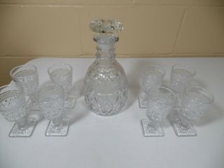 Imperial Glass Cape Cod Decanter With 8 Glasses