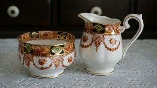 Vintage Royal Albert Crown China Devon Pattern Creamer & Sugar Bowl,  England