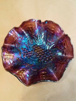 Electric Imperial Carnival Glass Imperial Grape Bowl Amethyst