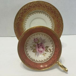 Aynsley Pink Cabbage Rose Teacup And Saucer