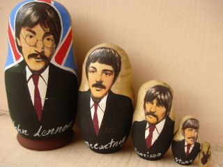 The Beatles Russian Hand Painted Wooden Doll Babushka Set Of 5 - The Band