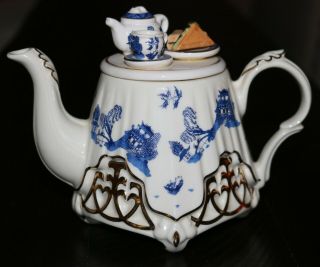Vintage Paul Cardew Blue Willow Single Serving Tea Time Teapot - Ex,