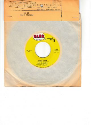 Rare 1967 Neil Diamond 45 Record And Paper Cover Bang Records