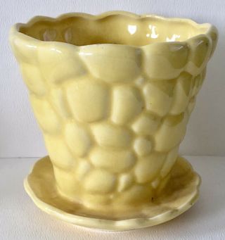 Vintage Mccoy Art Pottery Large Yellow Bumpy Pebbles Flower Pot Planter Vase