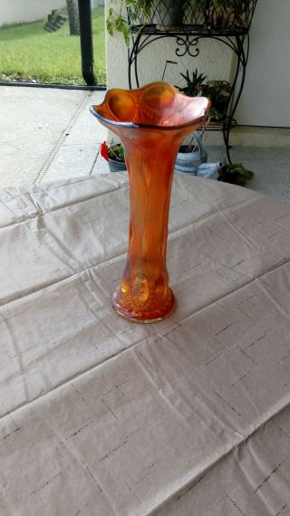 Vintage Imperial Pumpkin/marigold Beaded Bullseye Carnival Glass Vase 10 " High