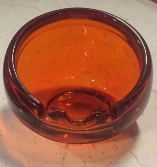 Mcm Large Viking Art Glass Persimmon Orange Slanted Orb Ball Ashtray Vintage