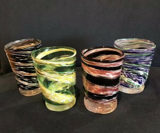 Hand Blown Swirled Glass Tumblers Water Juice Signed By Artist Tracy Weisel