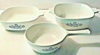 Set Of 3 Vintage Corning Ware Baking Dishes (blue Corn - Flower) P81b/p1b/p1.  5b.