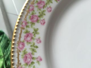Limoges Golden Raised Rim W Pink Roses Plate 1550
