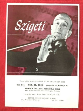 2/25/1952 Szigeti Hunter College Assembly Hall Flyer Handbill Carnegie Box H