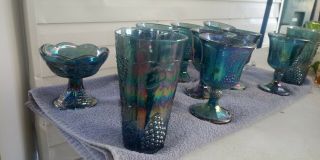 8 Indiana Glass Harvest Carnival Grape Goblets 2 Candle Holders 2 Tumblers Blue 3