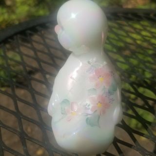 Fenton Vintage Glass Iridescent White Opal Duck Duckling Hand Painted Pink Flowe 2
