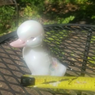 Fenton Vintage Glass Iridescent White Opal Duck Duckling Hand Painted Pink Flowe 6