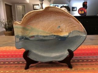 Australian Studio Art Pottery Fish Shaped Plate Signed Leonard Bell