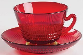 Fenton Art - Depression " Lincoln Inn " Ruby Red Saucer And Cup -