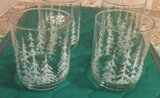 Set Of 4 Vintage Libbey Glasses With Pine Trees - Winter Holiday Design