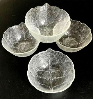 4 Arcoroc France Aspen Leaf Dessert Berry 5 " Glass Bowls Dishes/clear/rare