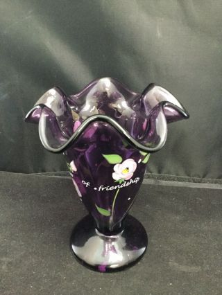 Fenton Glass Amethyst " In The Garden Of Friendship” 100th Anniversary Vase