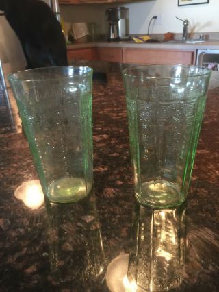 Green Depression Glass,  Princess Pattern,  2 Iced Tea Tumblers