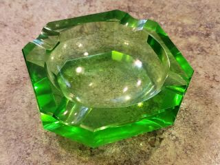 Vintage Green Depression Glass Heavy Thick Ashtray