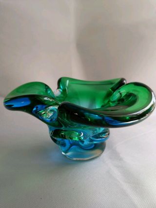 Chalet Art Glass Electric Blue And Green Ashtray Bowl