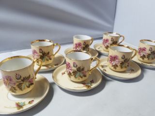 T English Fine Bone China Tea Set 7 Teacups 10 Saucers Floral Gold Trim Home