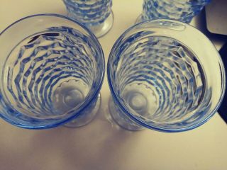 Vintage Indiana Glass Diamond Point Light Blue Footed Tumblers,  5 3/4 