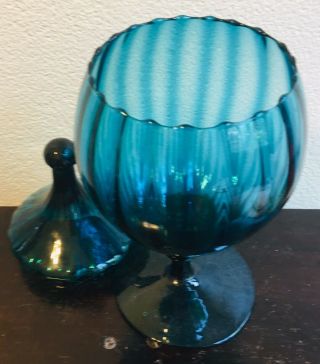 Vintage Hand Blown Glass Candy Dish With Lid - 1950’s - 11.  6” Tall Blue 6