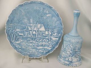 Fenton " Winter In The Country - Old Grist Mill " Plate & Bell - Both Signed
