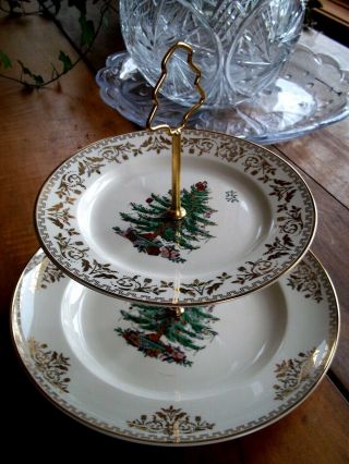 Spode Christmas Tree Gold 2 Tier Cake /cookie Stand - No Chips,  Cracks Or Box