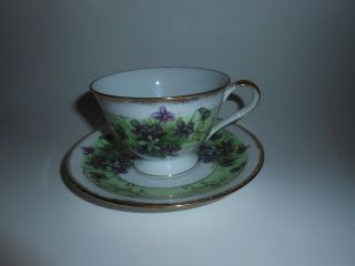 Lovely Vtg Inarco Japan Fine China E - 3966 Violet Flowers Tea Cup & Saucer Set