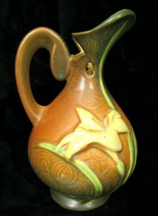 Roseville Art Pottery Brown Zephyr Lily Ewer Pitcher Vase,  22 - 6 "