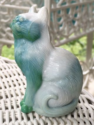 Vintage Mosser Green And White Cat Kitten Swirled Slag Glass Figurine 3 " Usa