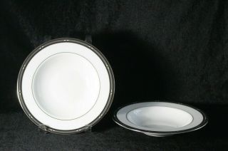 2 Lenox Diamond Solitaire Black & Platinum Band Diamond Rimmed Soup Pasta Bowls