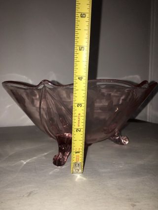 Vintage Pink Depression Glass 3 - Footed Bowl Etched Flowers 2