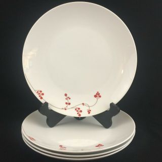 Set Of 4 Dinner Plates By Mikasa Gourmet Basics Red Berries Vines Ind01 White