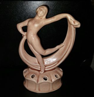 Vintage Deco Art Pottery Flower Frog 6 " Scarf Dancer Caramel 8 Hole