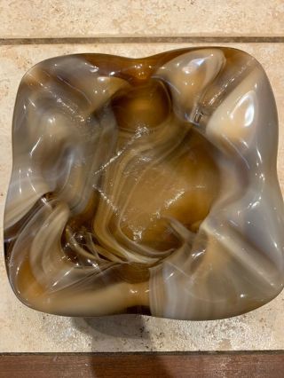Imperial Slag Glass Brown Swirl Ashtray End O Day Square Heavy Cigar Imperial