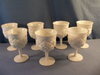 Set Of 7 Westmoreland White Milk Glass Old Quilt Water Goblets 5 1/2 " Tall