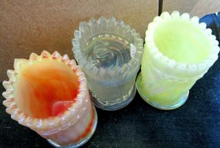 3 Joe St Clair carnival Glass Indian Head Toothpick Holders white yellow & brown 3