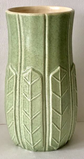 Vintage Red Wing Art Pottery Stylized Leaf Green Arts & Crafts Flower Vase