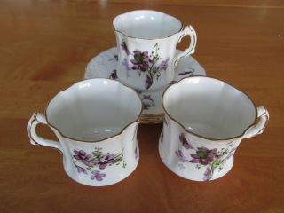 Set Of 3 Victorian Violets By Hammersley Cups With Saucers