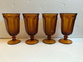 4 Amber Imperial Glass Ohio Old Williamsburg Pedestal Iced Tea Beverage Glasses