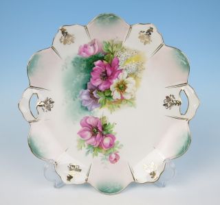 Rs Prussia Porcelain Cake Plate Dessert Serving Tray Flowers Gold Antique German